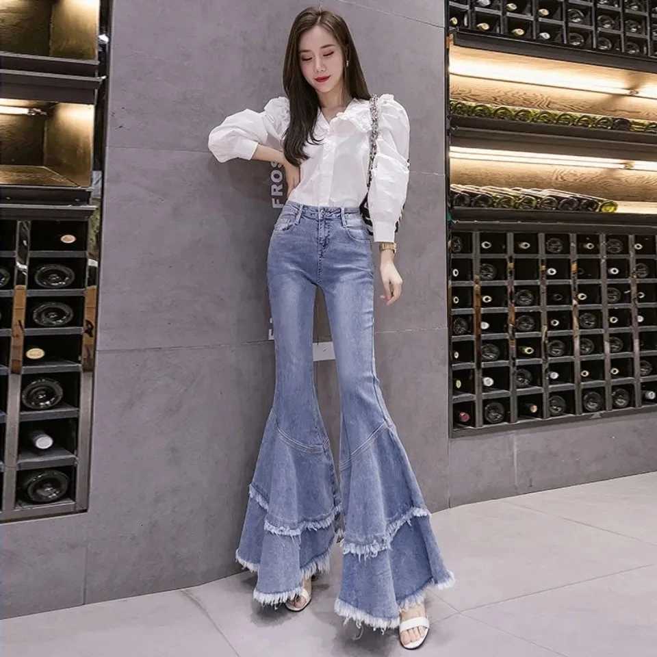 Spring Womens Jeans Skinny Burr Denim Flared Pants High Waist Femme Bell Bottom Boyfriend Plus Size Jeans Pantolon 2025 New Z250910