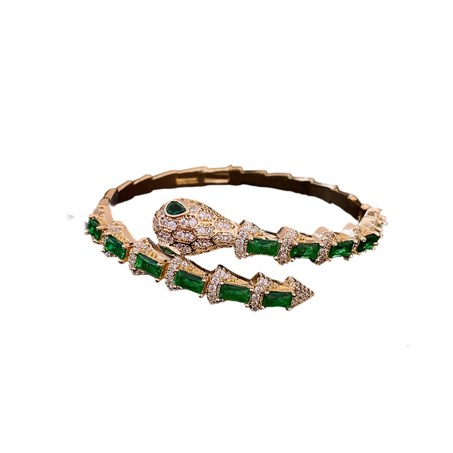 Luxury Brand Designer Jewelry 18K Real Gold Plated Zircon Snake Shape Open Bracelet Light Luxury High-End Feel Bracelet Niche Versatile Jewelry Wholes