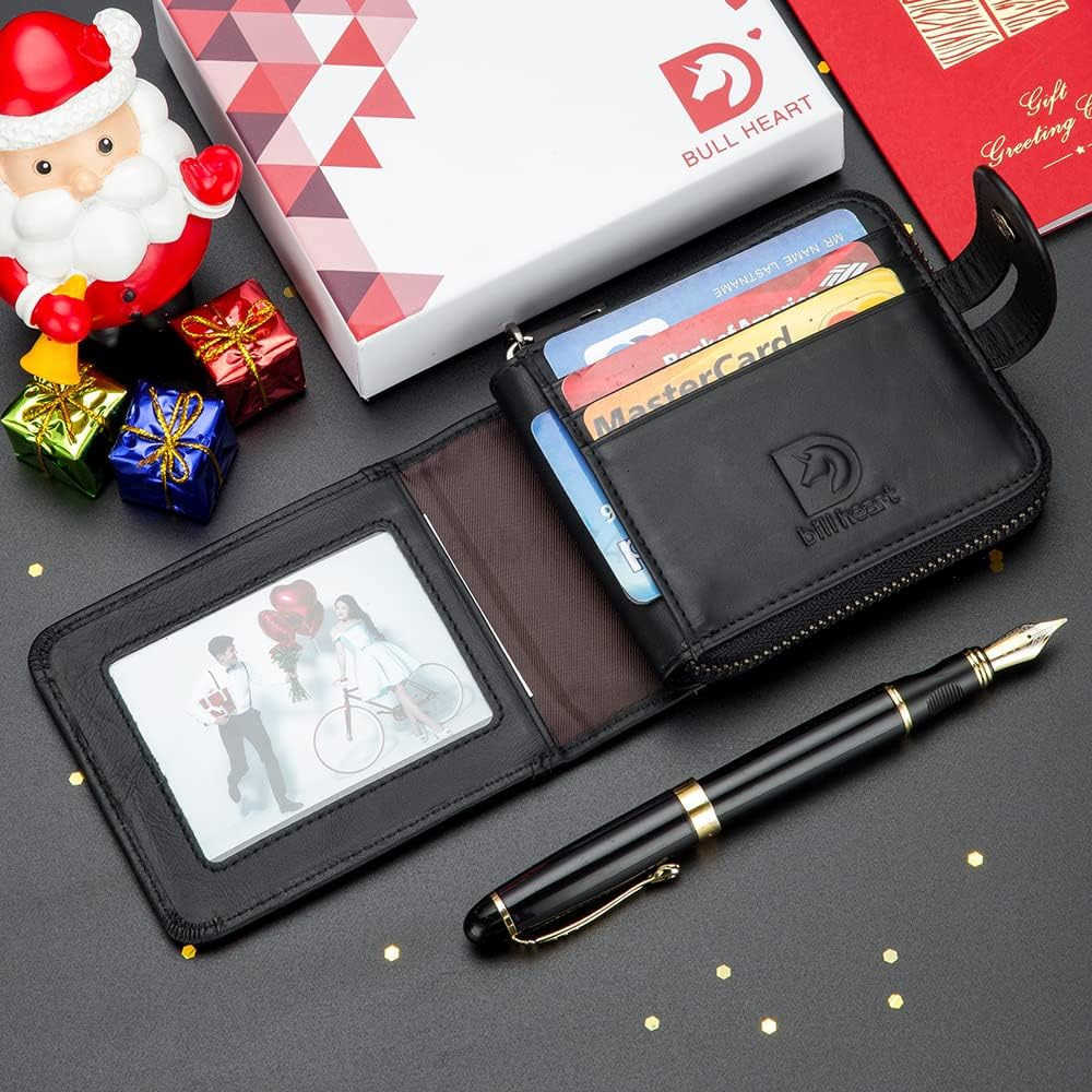 Men Wallet with Zipper Genuine leather Bifold Purse for Mens ID Window and Coin PocketZ250910