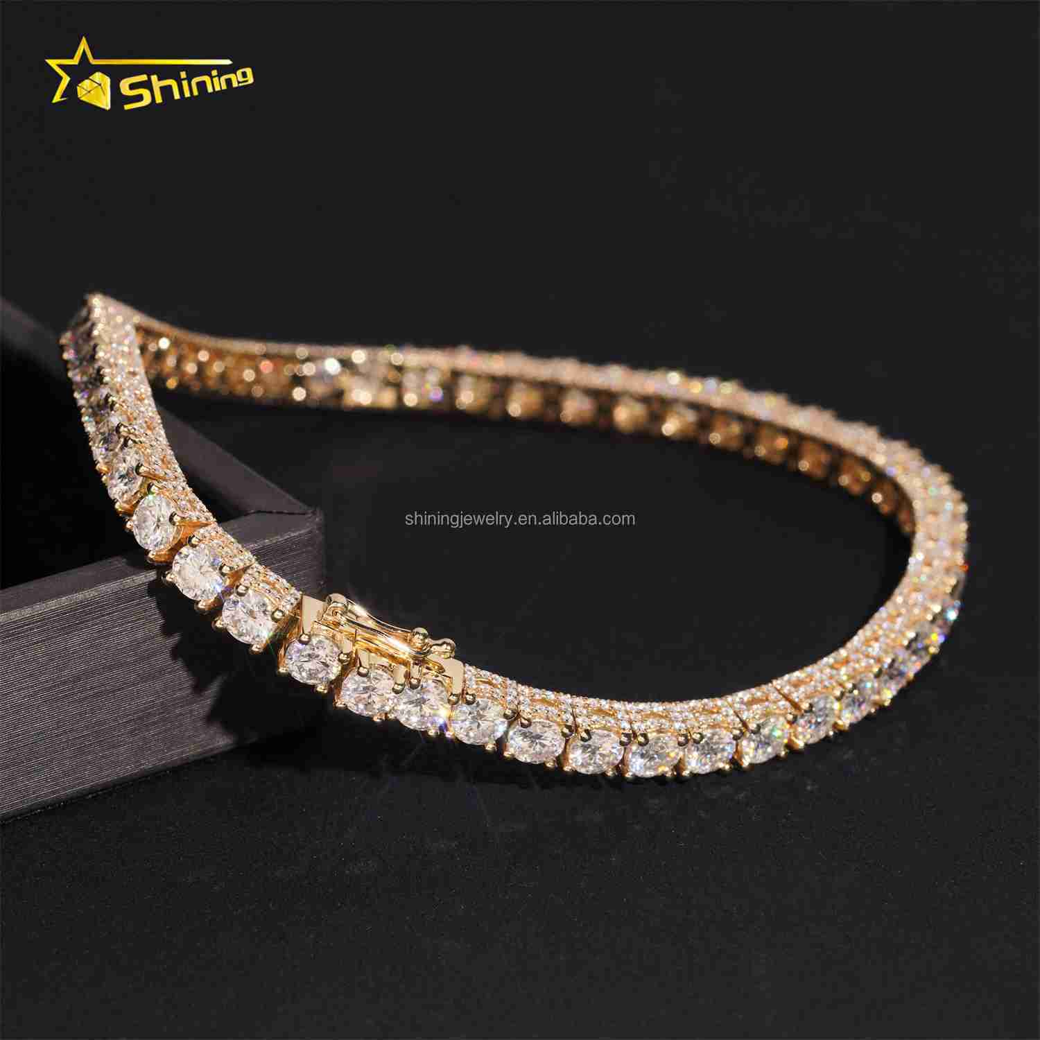 Custom Made Luxury 4mm 10k Solid Gold Jewelry VVS1 Moissanite Diamond Iced Out Fully Claw Setting Cluster Tennis Bracelet