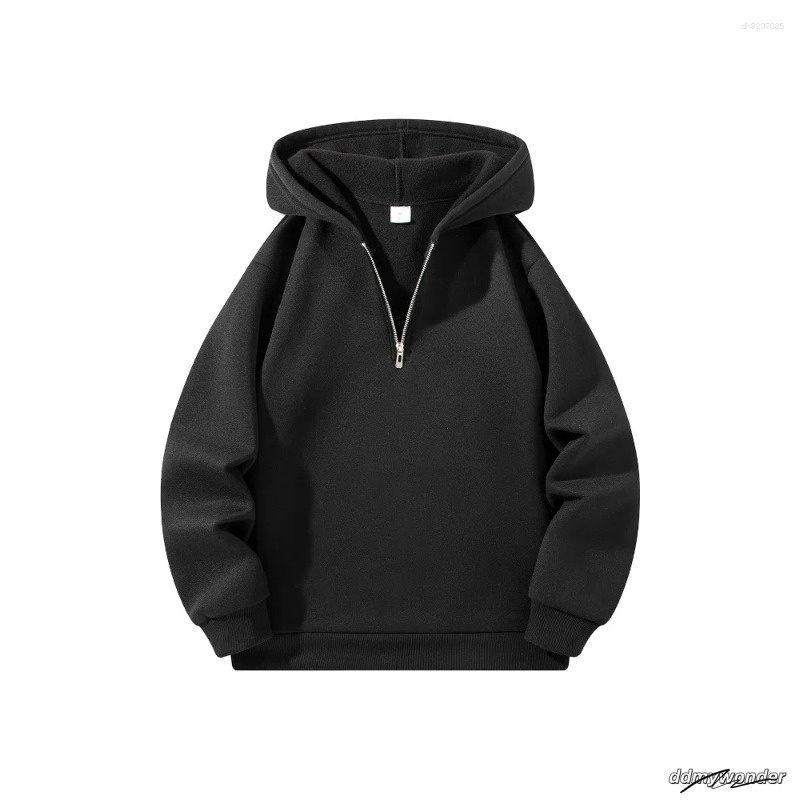 Cotton Men's Hoodies Half Zipper Hooded Solid Color Long Sleeve Sweatshirts Autumn Loose Sport Warm Sweats Fashion Casual Pullover