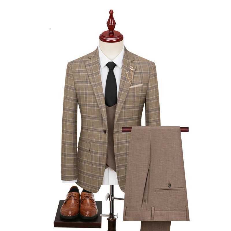 Suit Blazer Vest Trousers Mens Fashionable Gentleman Business Checkered Banquet British Style Party Casual Wedding Suit W250910