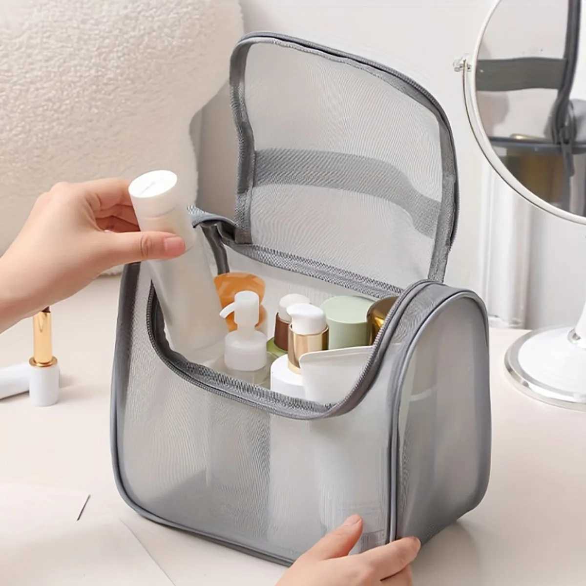 New multifunctional toiletries bag curved nylon mesh portable makeup bag womens large capacity cosmetics storage bagXJ250910