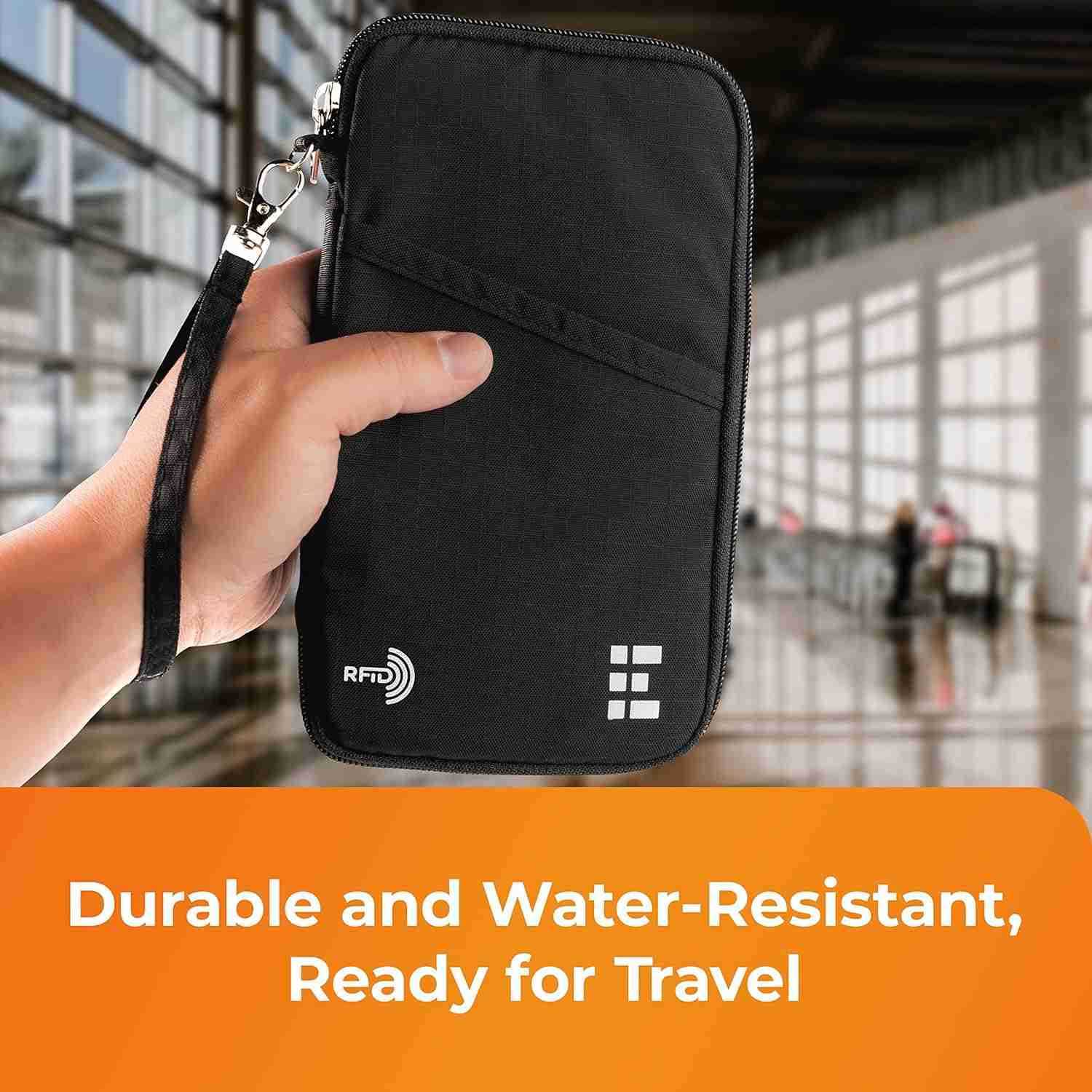 Passport Holder Travel Wallet with RFID Blocking Premium Document Organizer Case for Men and Women Holds Passports Cards Tickets ID Cash Compact Zippe