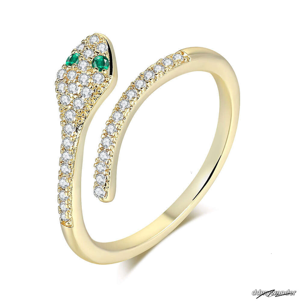 Lingyue INS Zircon Micro-Inlaid Snake-Shaped Trendy Women's Open Ring Gold-Plated Jewelry ddmywonder ddmywonder