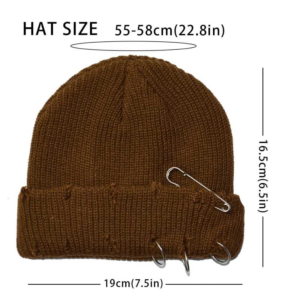 Hat for Women Autumn and Winter Ring Pin Street HipHop Woolen Hats with Holes Edging Knit C Mens Tren Coldproof BeaniesXJ250910