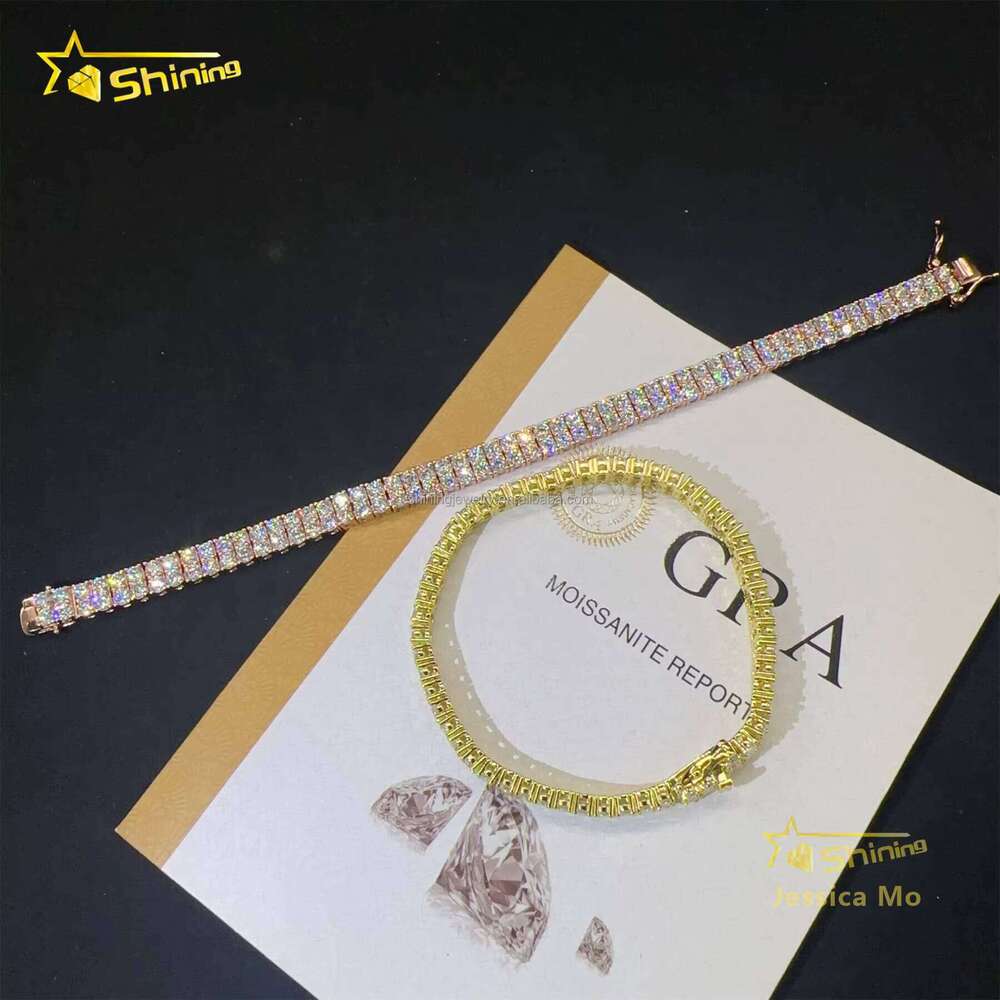 Bulk Stock New Arrivals S Solid Sier Two Rows 3mm Hip Hop Jewelry VVS1 Moissanite Iced Out GRA Certificate Tennis Bracelet