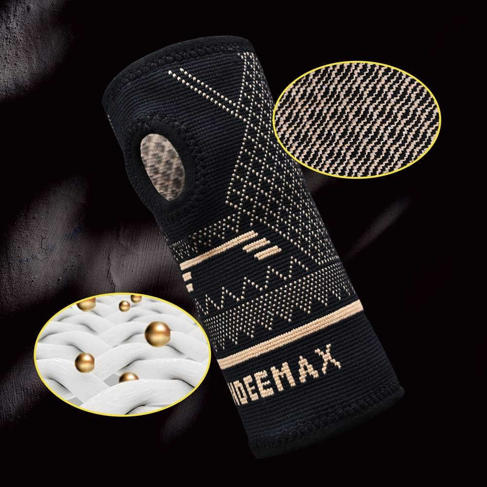 Copper Wrist Compression Sleeve 1 Pair Comfortable Hand Brace Support for Arthritis Tendonitis Sprains Workout Carpal Tunnel Left Right Women and Men 