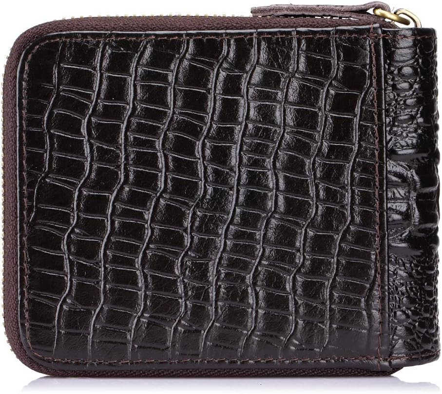 patterned wallet Genuine Leather Wallet for Men Large Capacity ID Window Card Case with Zip Coin Pocket CoffeeZ250910