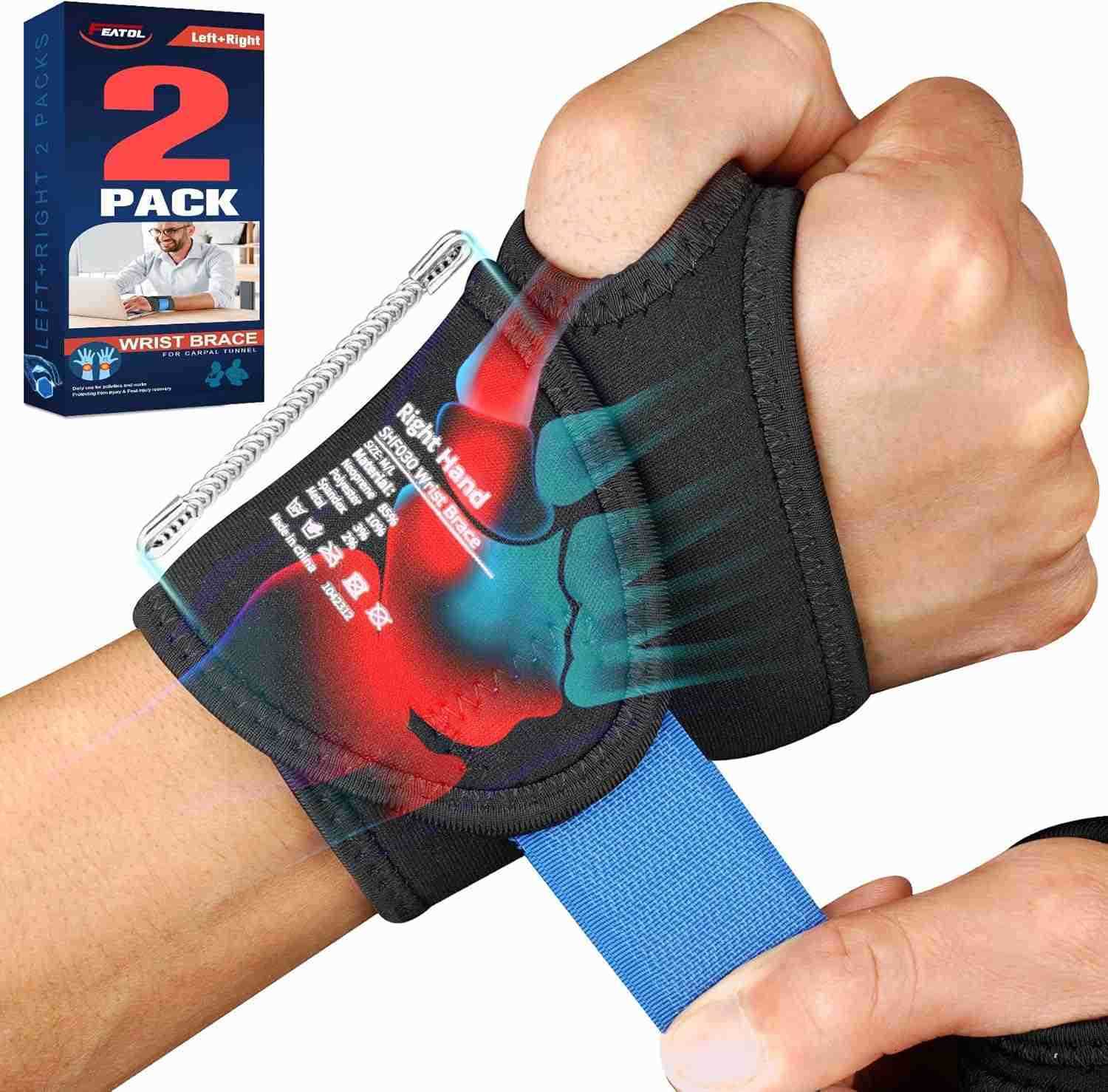 2 Pack Wrist Wraps for Pain Carpal Tunnel Tendonitis Adjustable Wrist Support for Work Men and Women Daily Protector Right Left Hand Small W250910