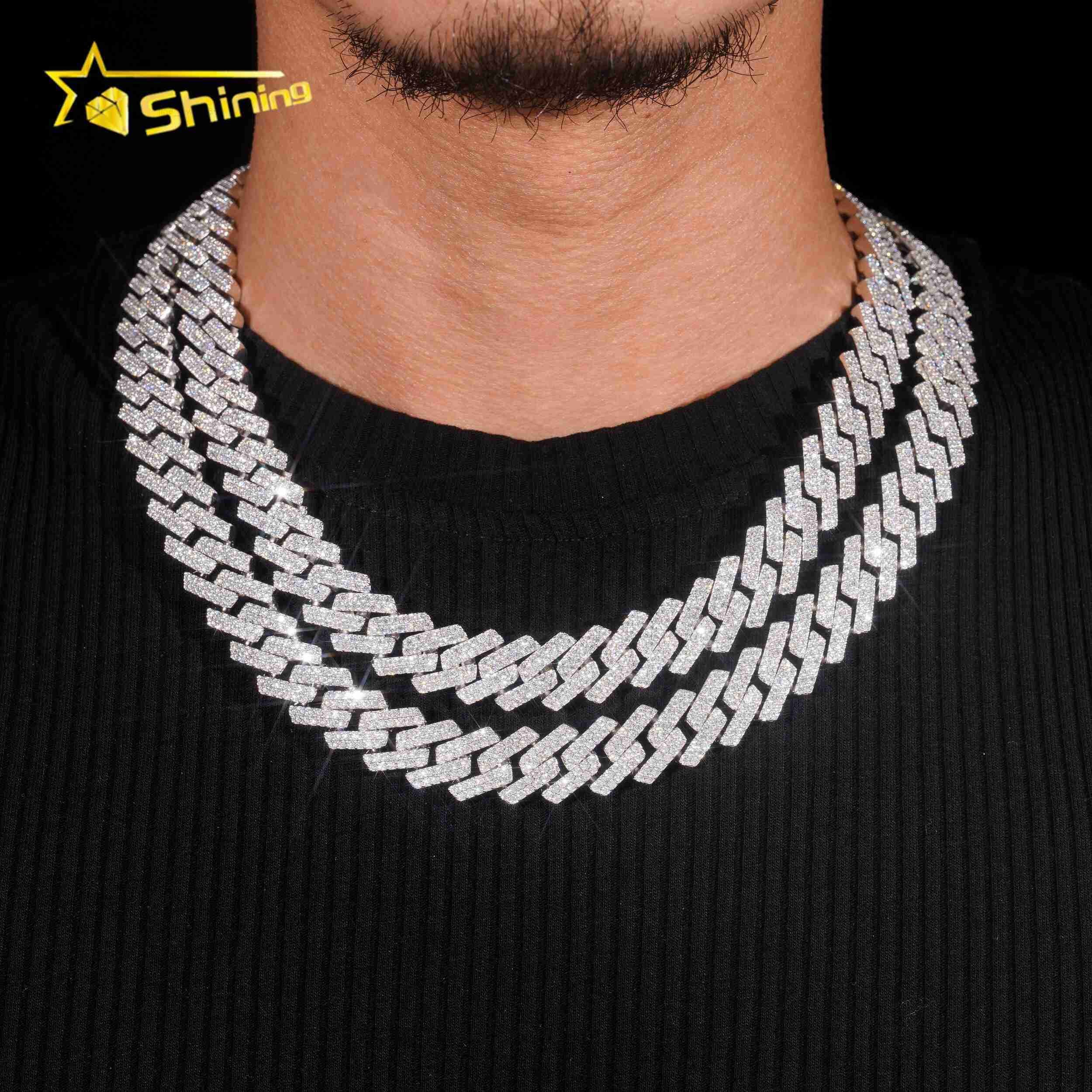Hip Hop Jewelry High Quality Mens 15mm 925 Sterling Silver Iced Out VVS Moissanite Cuban Link Chain