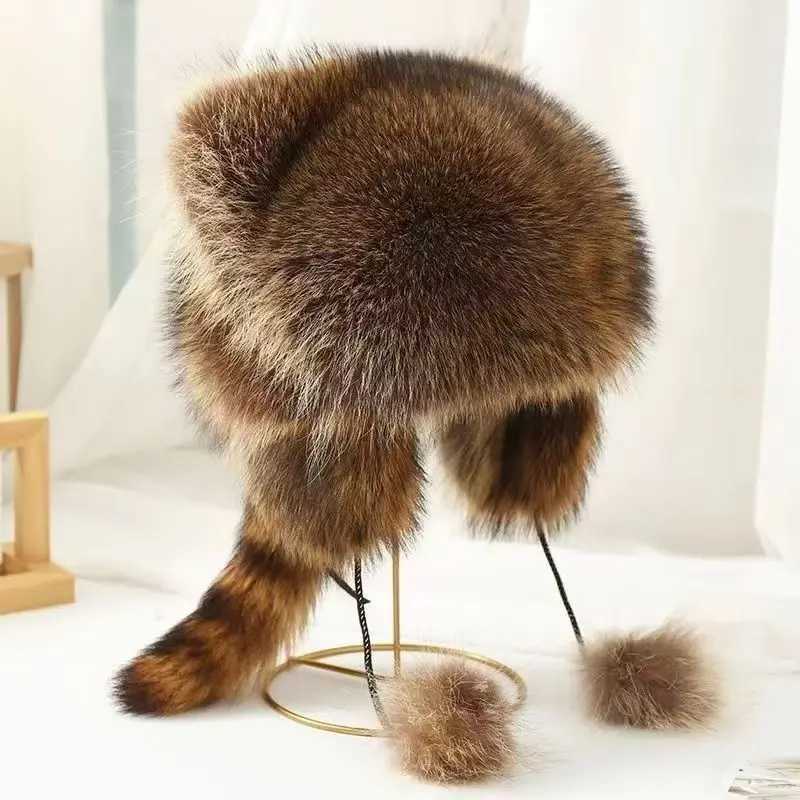 New Raccoon Pattern Leifeng Hat Faux Fur Thickened Warm Plush C for Autumn Winter Unisex Cold WeatherXJ250910