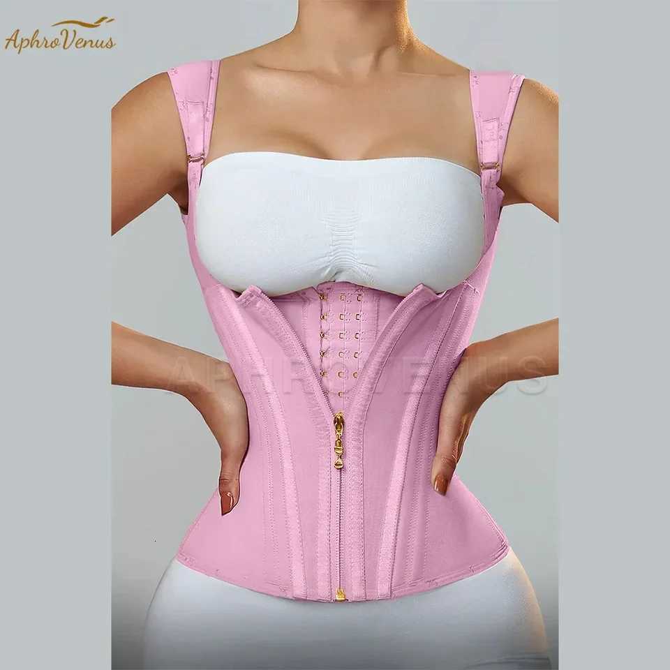 Fajas Colombianas Women Double Compression Waist Corset with Bone Adjustable Zipper and Hookeyes Flat Belly Body Shaper W250910