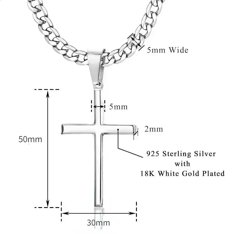 925 Sterling Silver Cross Necklace for Men Women 5mm Stainless Steel Durable Cuban Crucifix Pendant Necklace Jewelry250910