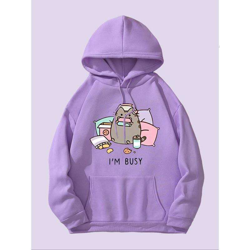 Women's Cartoon Cat Letter Print Drop Shoulder Hoodie, Fashion Casual Drawstring Pocket Hooded Sweatshirt Daily Holiday Outdoor Wear, Ladies Clot