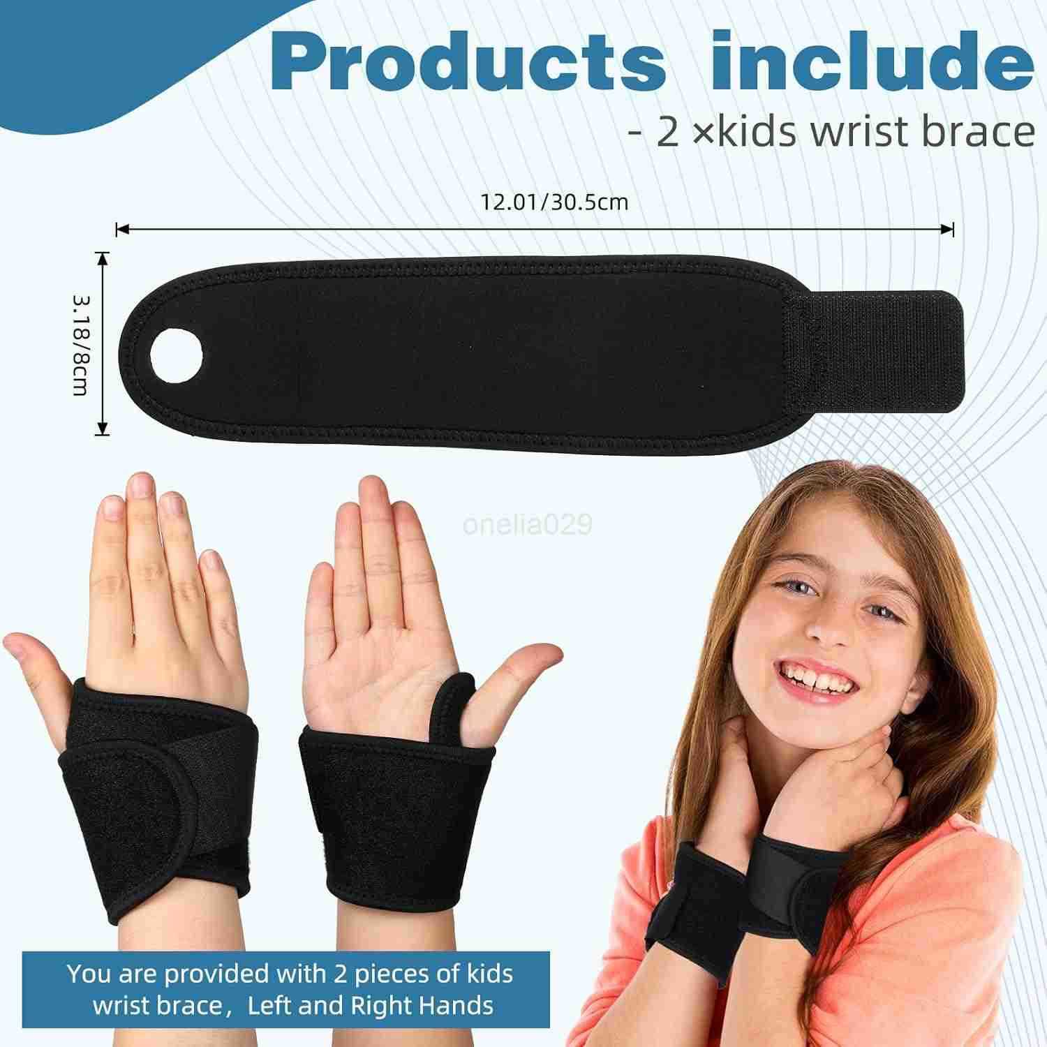 2 Pcs Wrist Brace for Kids Youth Carpal Tunnel Black Profession Wrist Brace Night Support with Adjustable Compression Straps for Children Sports Sleep