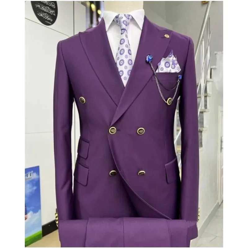 2 Pieces Double Breasted Formal Men Suits Slim FitGroom Tuxedos for Wedding Peaked Lapel Custom Male Blazer Prom Daily Wear W250910