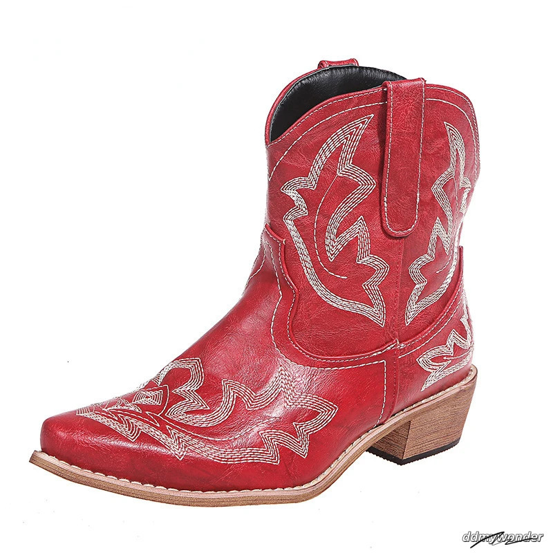 Casual Autumn Winter Western Cowboy Ankle Boots Women Snake Leather Cowgirl Booties Short Cossac Botas High Heels Shoes 241016 ddmywonder ddmywonder