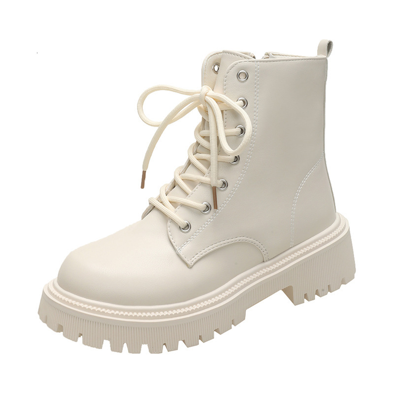 Women's autumn and winter new designer short boots with wool lining retro white short boots thick soled British motorcycle boots