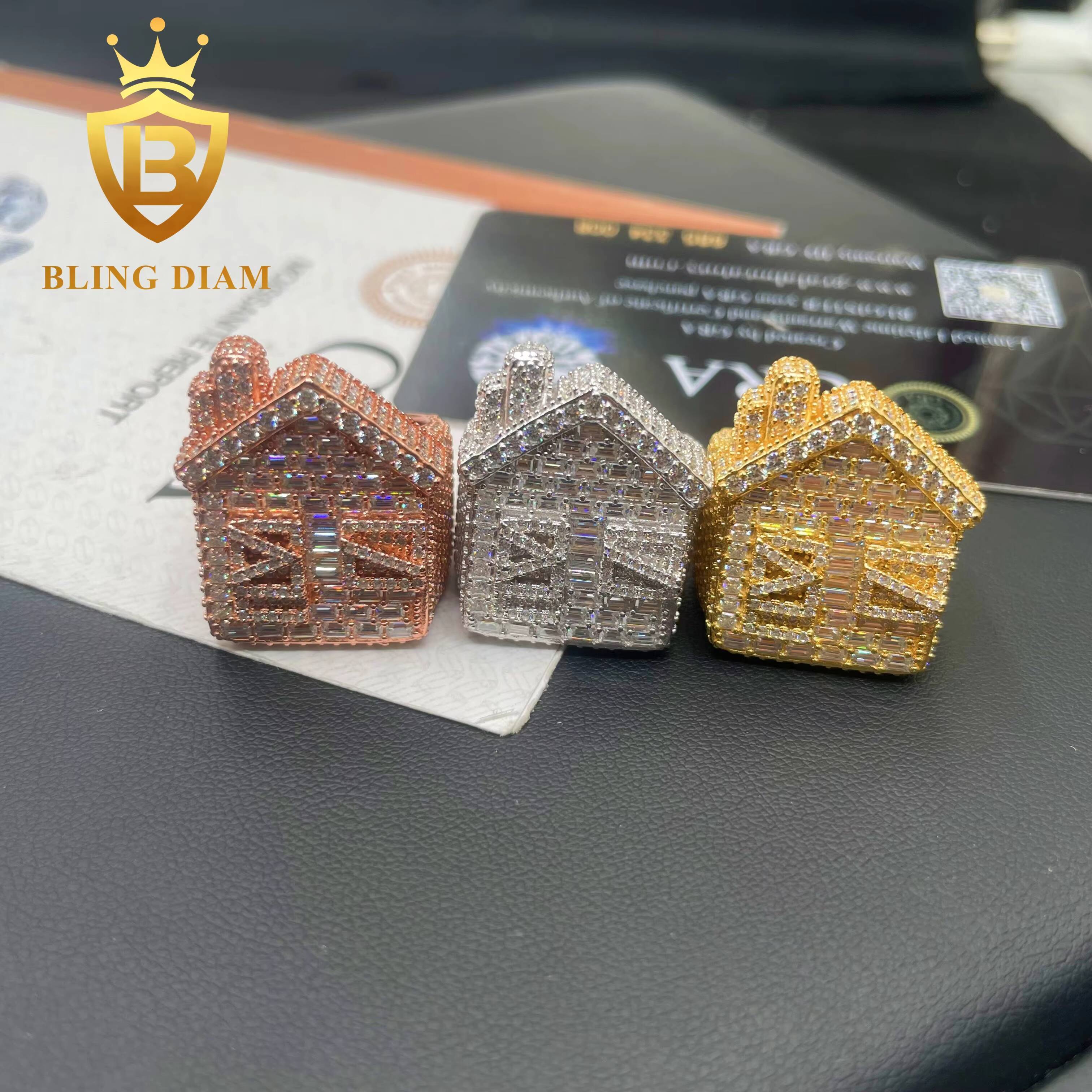 New Arrivals Custom Made House Ring 925 Sterling Silver Baguette Hip Hop Moissanite Rings Pass Diamond Tester