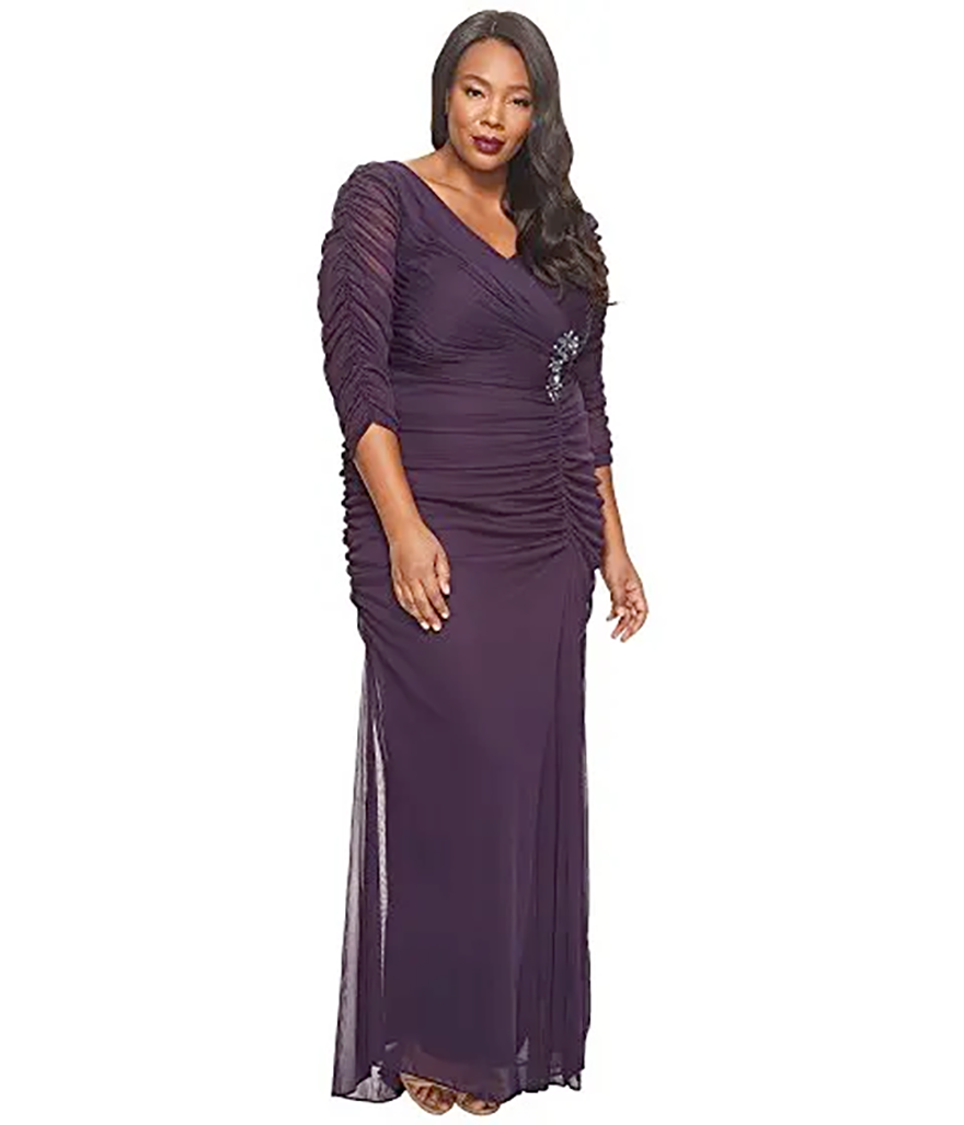 Sexy Dark Purple Plus Size 3 4 Sleeve Mother Of The Bride Dresses Beaded V Neck Side Drape Long Sheath Formal Gown Cheap Custom Made