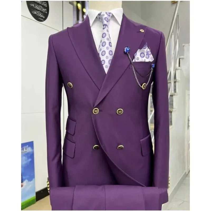Suits for Men 2 Piece Solid Color Formal Business Casual Male Suit Fashion Peak Lapel Double Breasted Wedding Groom Tuxedo W250910