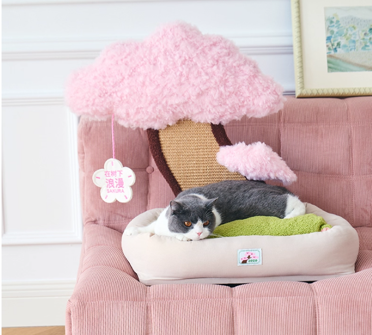 Pet-Friendly Feline Fun Zone Cozy Cat Nest w/ Built-in Scratch Pad Inspired by Sakura