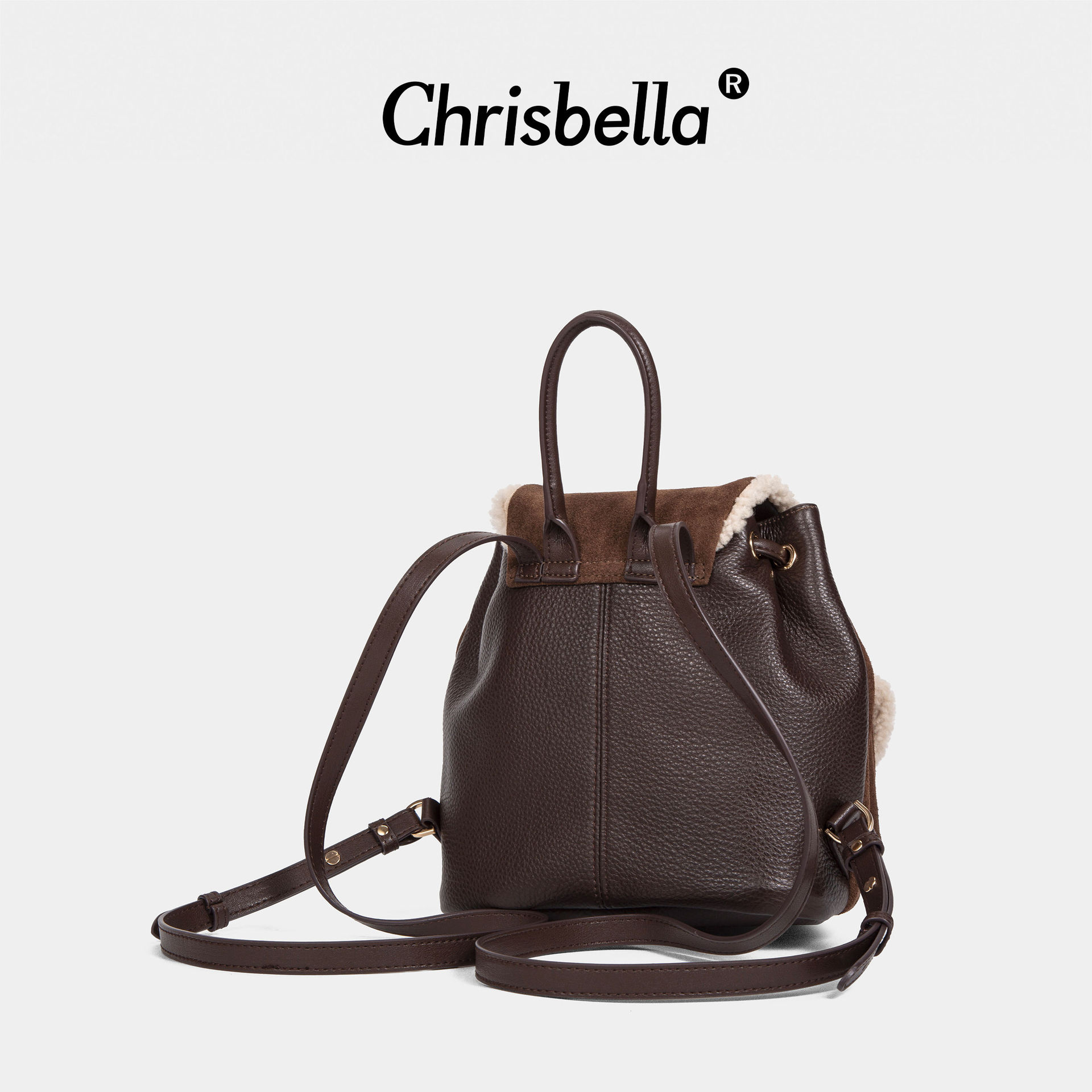 Lamb fleece nubuck cowhide cowhide backpack women's large capacity casual travel backpack vintage style shoulder tote bag