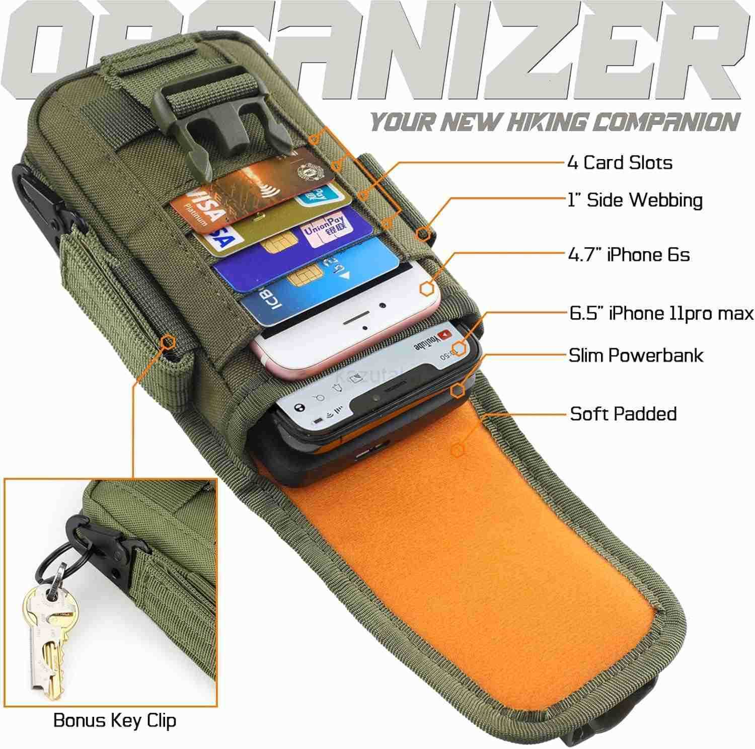 Tactical Phone Pouch MolleSmartphone Holster Bag EDC Utility Cellphone Lock Card Holder Organizer Fit for Waist Belt Case Include Tactical Gear Clip a