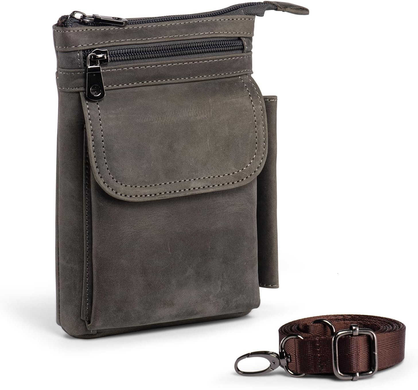 Genuine Leather Cell Phone Holster Fit for iPhone 16 15 14 13 Pro Max Note 9 8 S25 S24 S23 Ultra Wallet Case with Belt Clip Passport Pouch Small Cros 