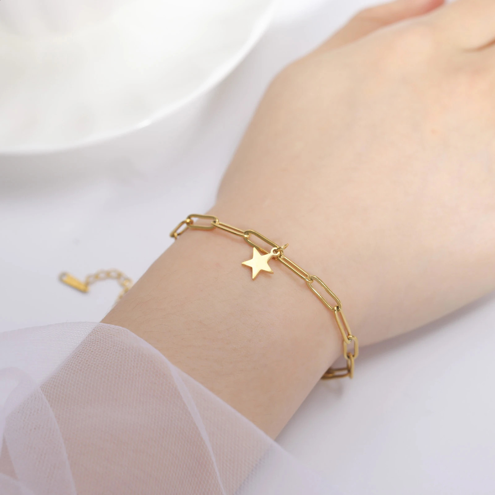 Amaxer Stainless Steel Bracelet For Women Man Pentagram Paper Clip Chain Pulseira Wedding Anniversary Jewelry Mother Gift y250909