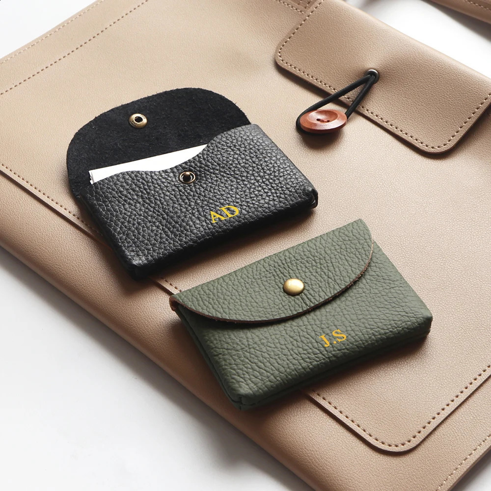 Personalize Genuine Leather Card Holder Simple Classic Soft Cowhide Coin Purse Engrave Letter Mini Envelope Business Card Sleeve250906