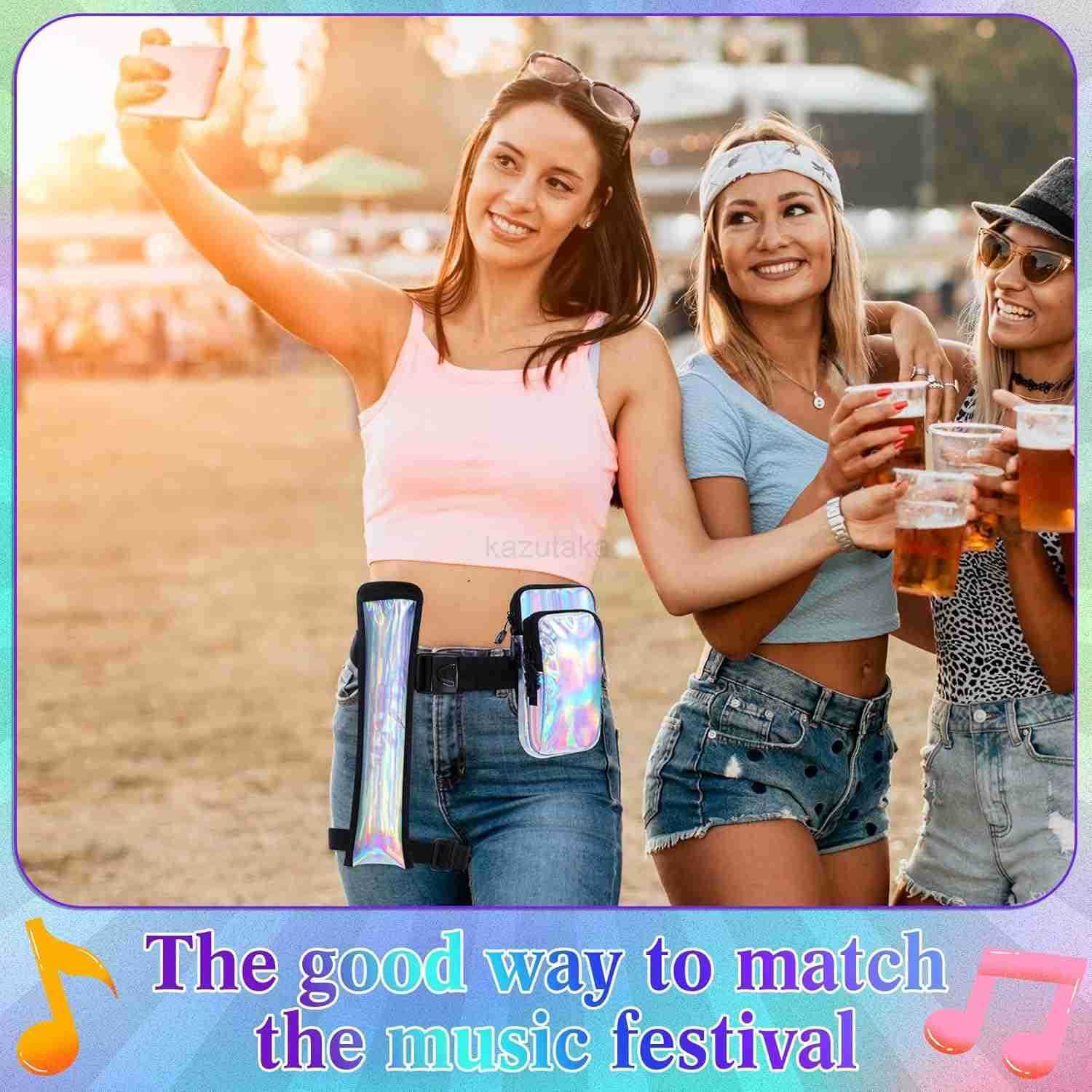 Bag with Cell Phone Pocket Fan Case Bag with Arm Leg Band Buckled Zippers and Hidden Zipper Pocket for Music Raves and Circuit PartyLaser Silver Z2509