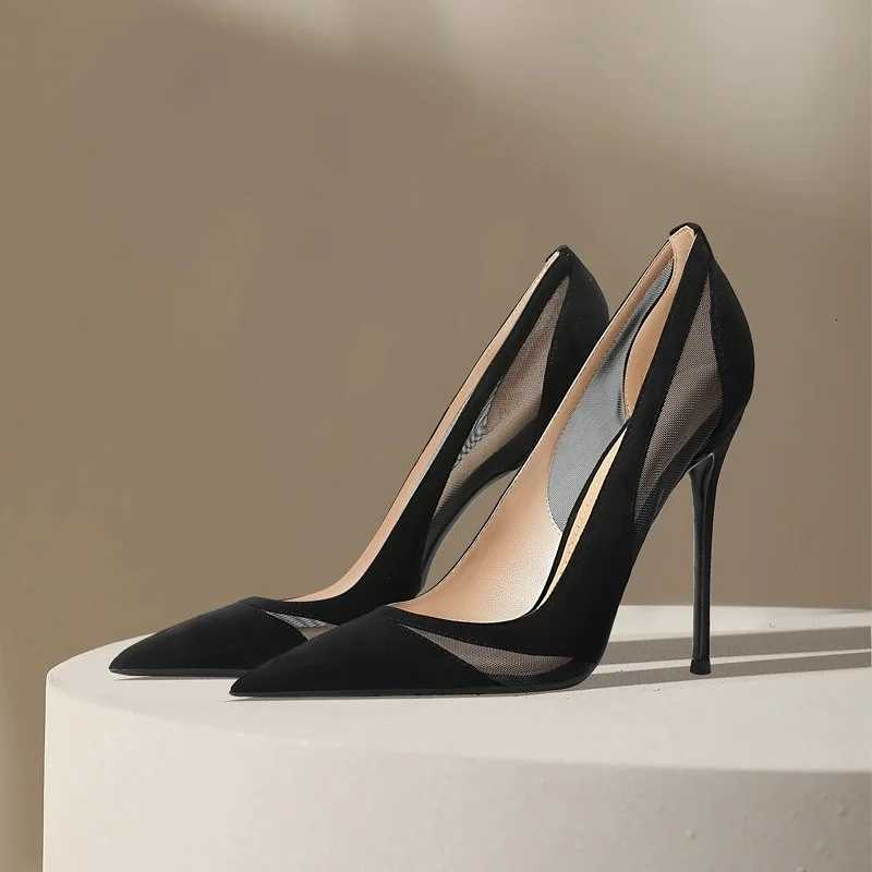 2025 Spring New Patchwork Mesh Silver High Heels For Women Pointy Shallow Mouth Temperament Slim Heel Shoes Wedding Pumps W250910