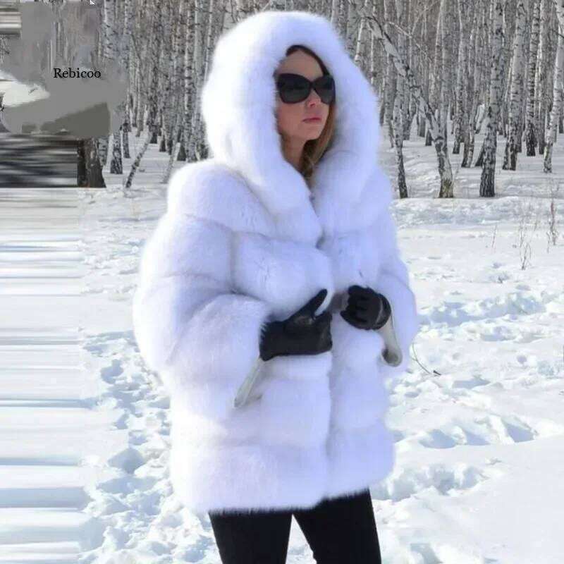 Designer Clothing 2025 Sexy Club Autumn Winter Women Coats Faux Fur Thick Warm High Quality Hooded Patchwork Jacket Imitating Fox Hair Women's Cl