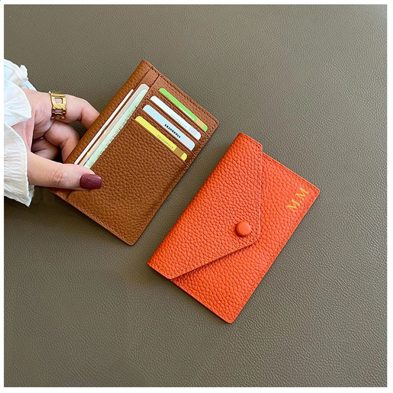 Ultrathin Ins Style Genuine Leather Card Holder Fashion Mini Short Envelope Women Wallet Korean Japan Credit Card Case Purse250906