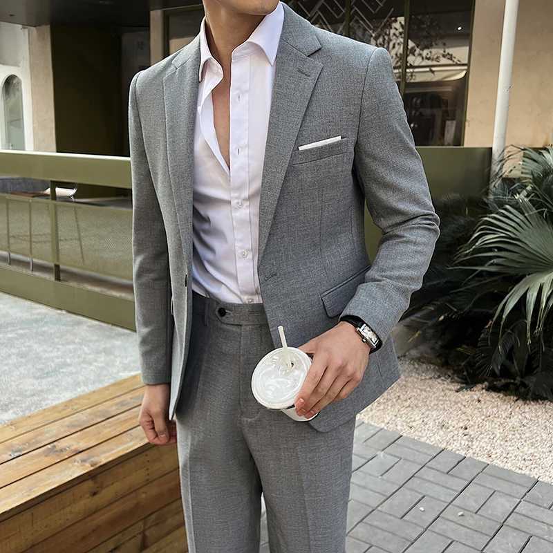 Jacket Pants 2025 New Luxury Elegant Mens Suits 2 Piece Set Fashion Korean Casual Slim Fit Social Groom Wedding Tuxedo W250910
