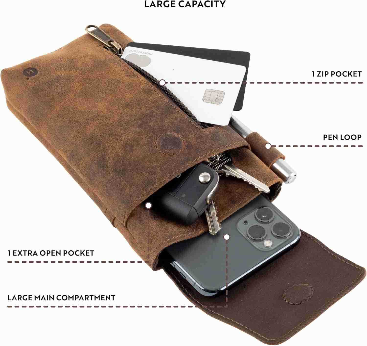 Leather Cell Phone Holster Genuine FullGrain Buffalo Leather Secure Durable Phone Belt Holder 7H x 35 W Z250910