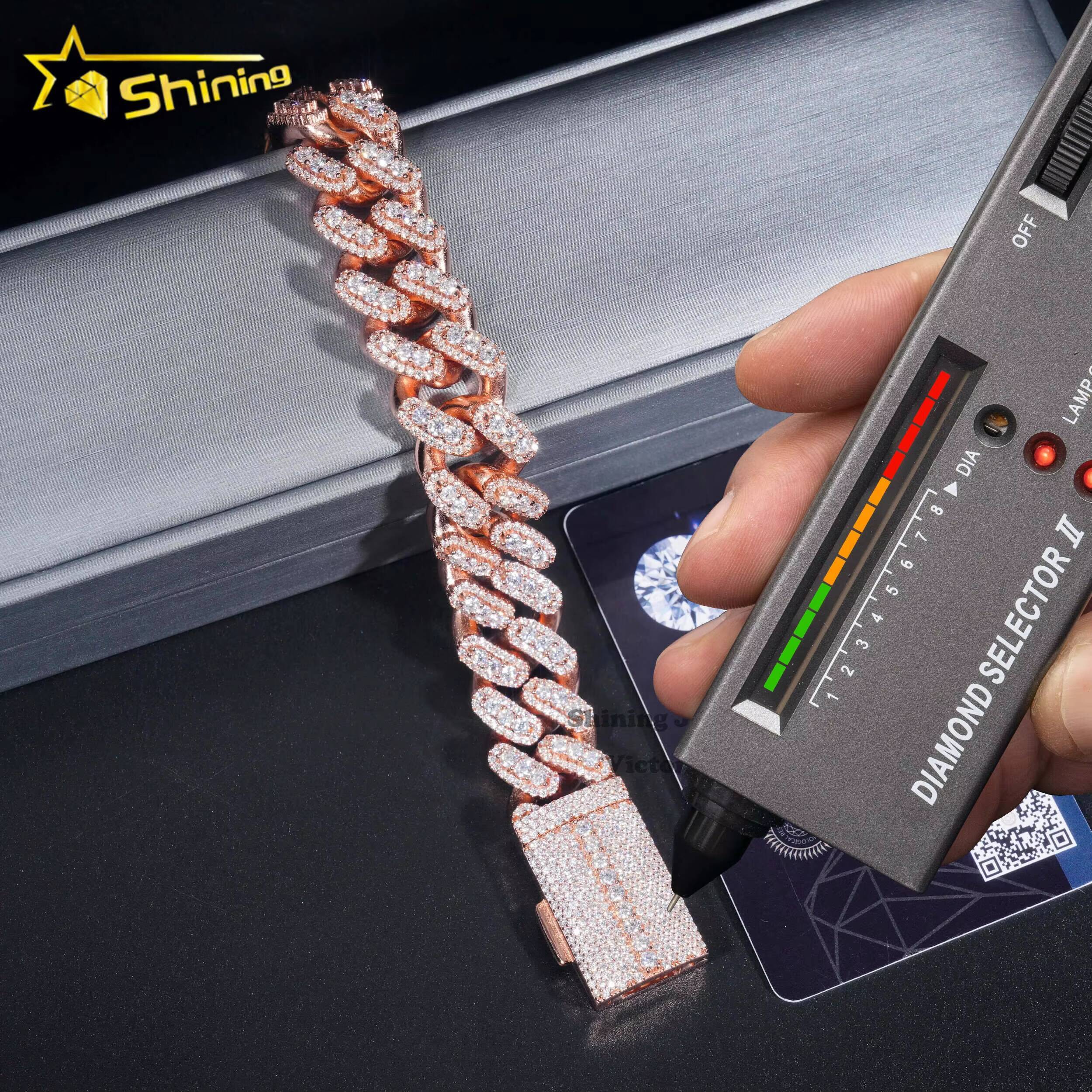 Pass Diamond Tester 18mm VVS Moissanite Diamond Cuban Bracelet Luxury 925 Sterling Silver VVS Mossanite Fashion Bracelet for Men