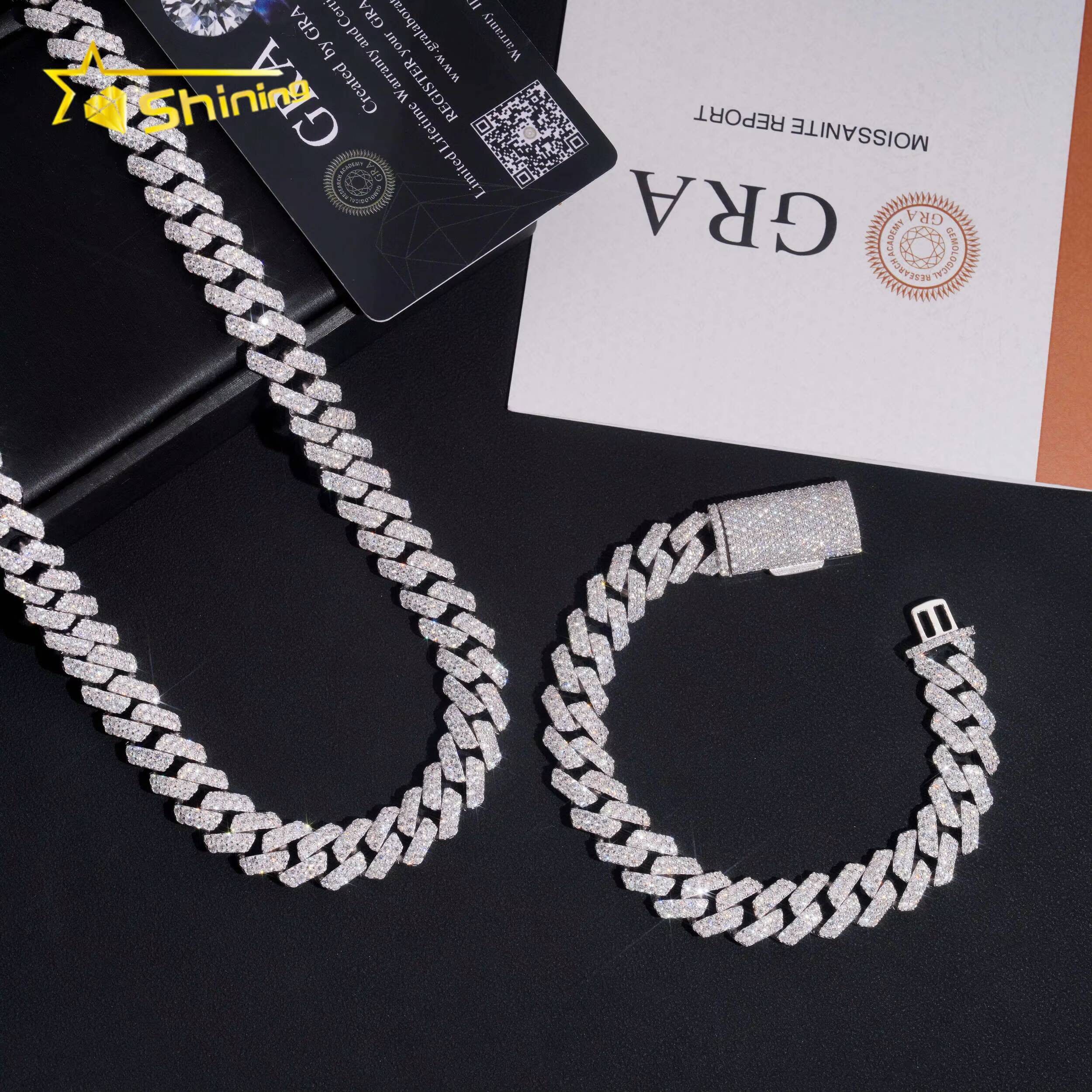 On Sale Hip Hop Jewelry 12mm Solid 925 Sterling Silver Men Necklace Bracelet Iced Out VVS Moissanite Cuban Link Chain