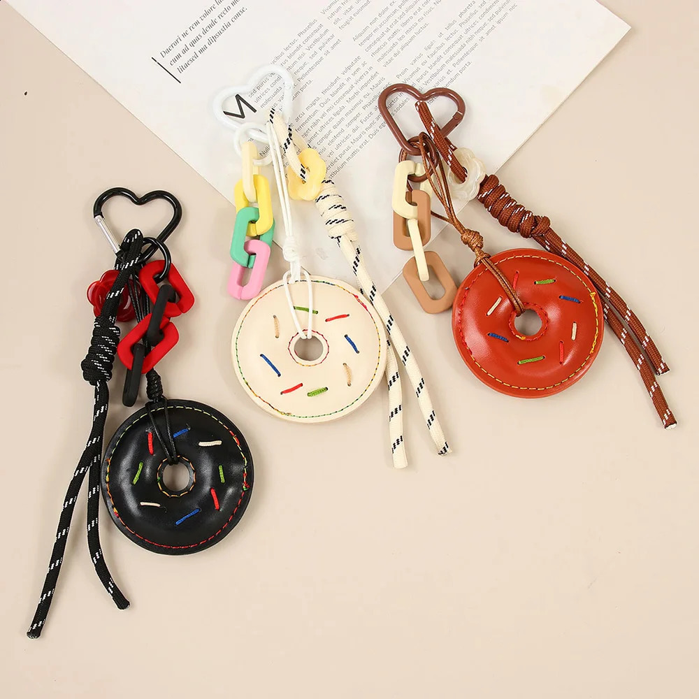 INS Style PU Leather Donut Pendant Keychain Creativity Colorful Chain Wope Rope Bag Hanging Piece Fashion Accessorie 222
