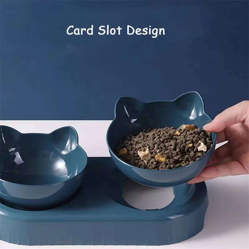 designer brand Triple Cat Pet Feeder in Double Bowls with Automatic Drinking Bottle Tilted Rotatable Design for Cats and Dogs