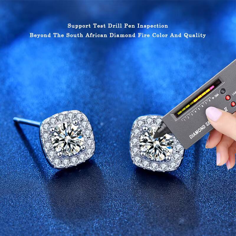Classic Square Moissanite Wedding Jewelry Diamond 925 Sterling Silver Stud Earrings Women Men