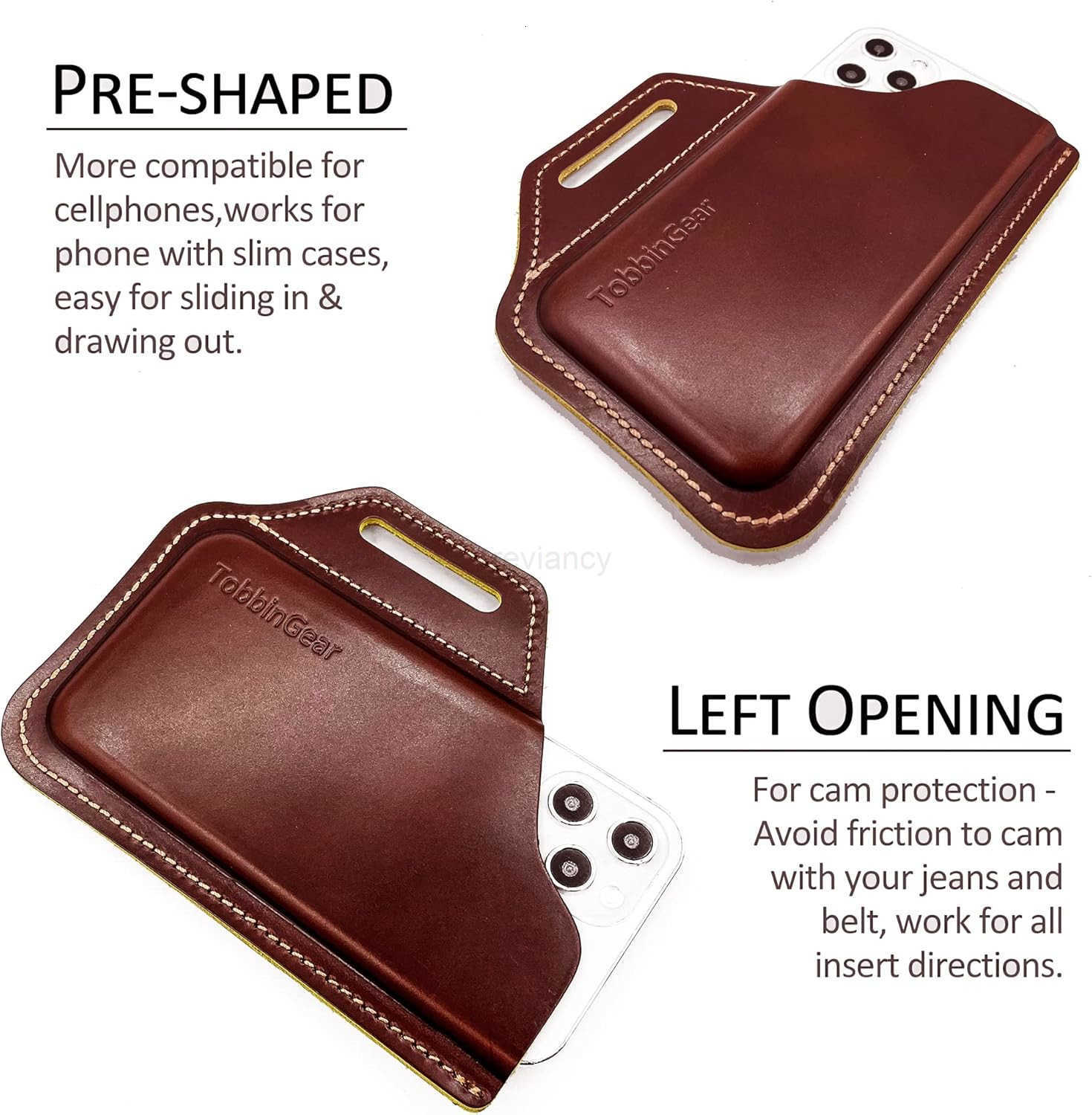 Leather Cell Phone Holster with Belt Clip Universal Phone Holster for Men Belt Holder Leather Case for iPhone Samsung Galaxy Phones Dark Brown LargeW2