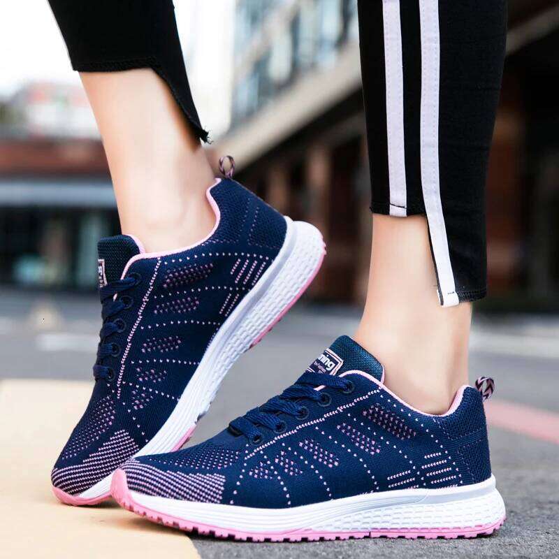 Women's sports shoes breathable new fashionable flat shoes outdoor women's vulcanized shoes mesh cloth lace up women's shoes