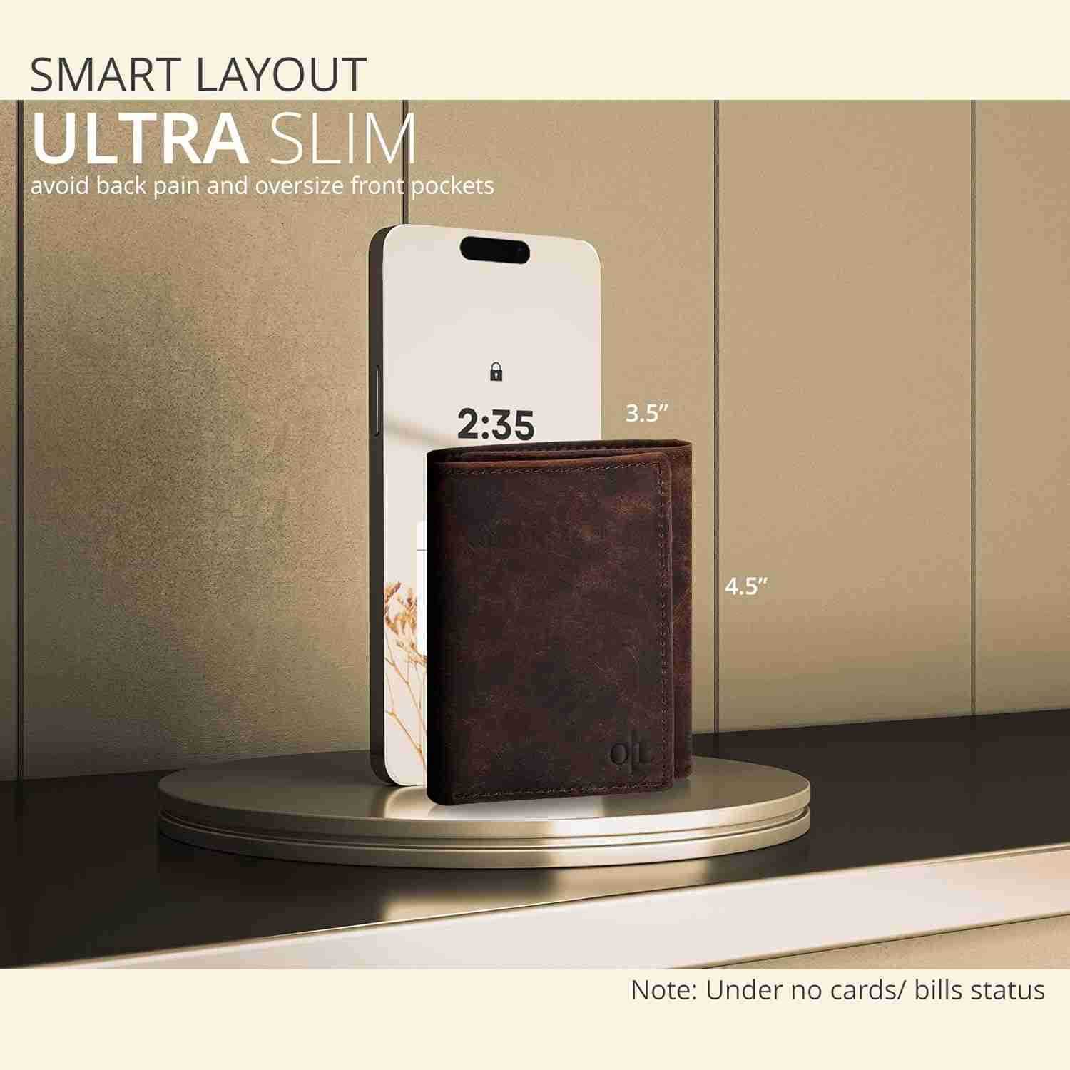 Leather Mens Trifold Wallet RFID Blocking Slim Minimalist Front Pocket Thin Stylish with ID Window in Gift BoxZ250910