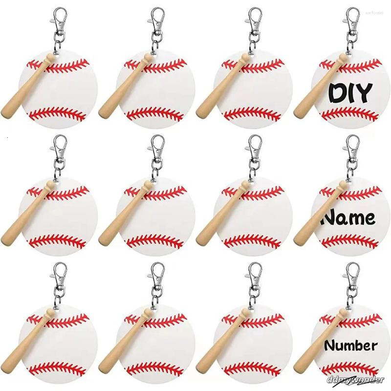 Keychains 12Set Baseball Acrylic Keychain With Mini Bat Keyring Sports DIY For Crafting Party Favors