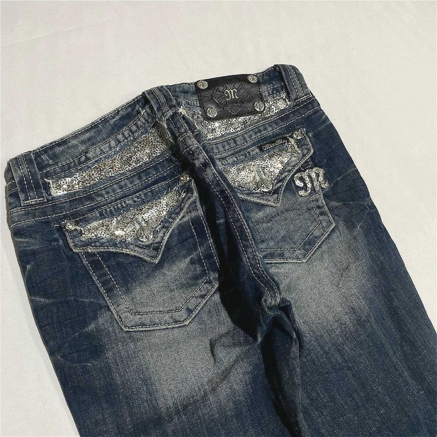 Gothic Womens Jeans Y2K Clothes Harajuku Hip Hop Pocket Embroidery Vintage Dark Blue Baggy Jeans High Waist Slim Flared Trousers Z250910