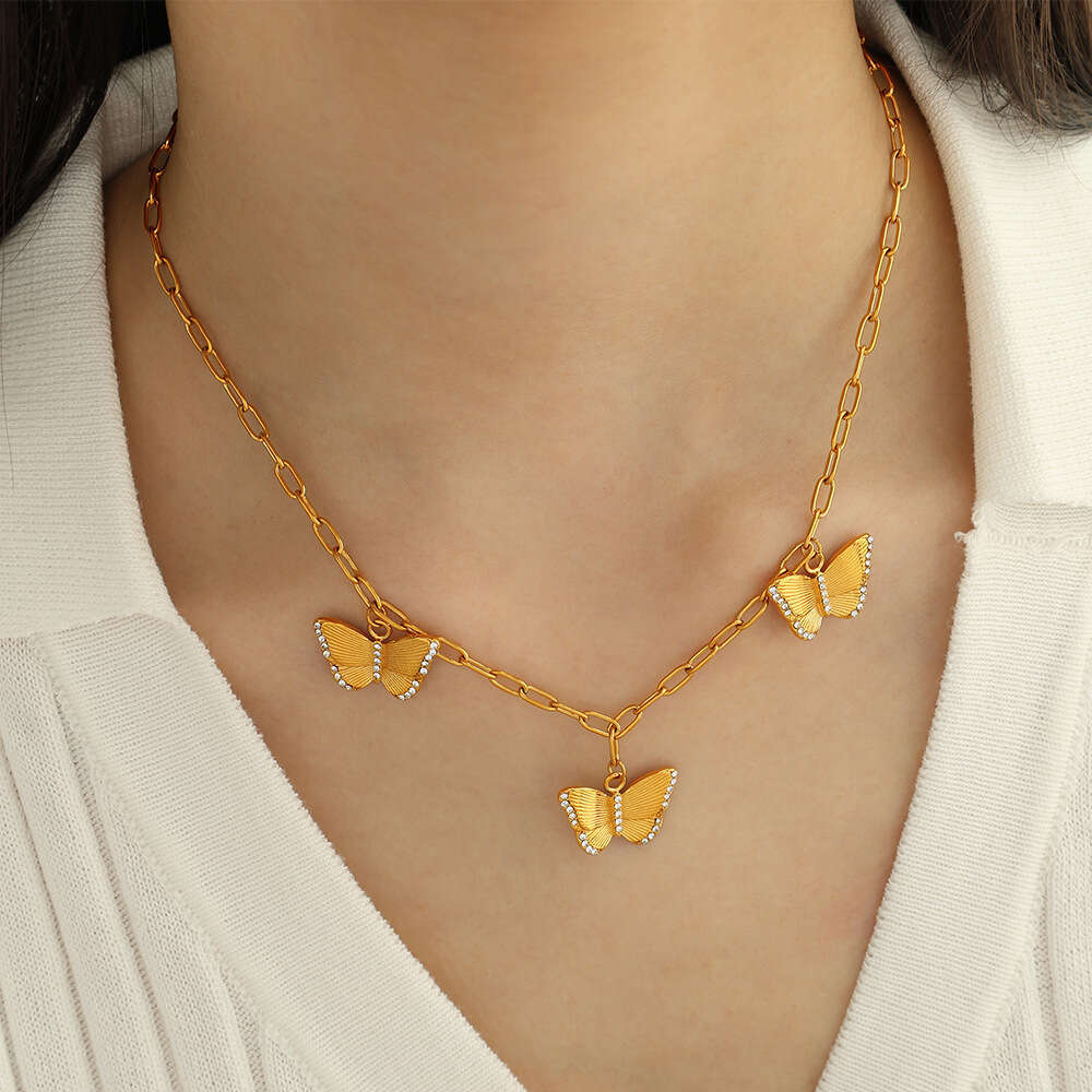 Fashion Commuting Ins Style Butterfly Pendant Trendy Fairy Temperament Personality Versatile Necklace Earrings