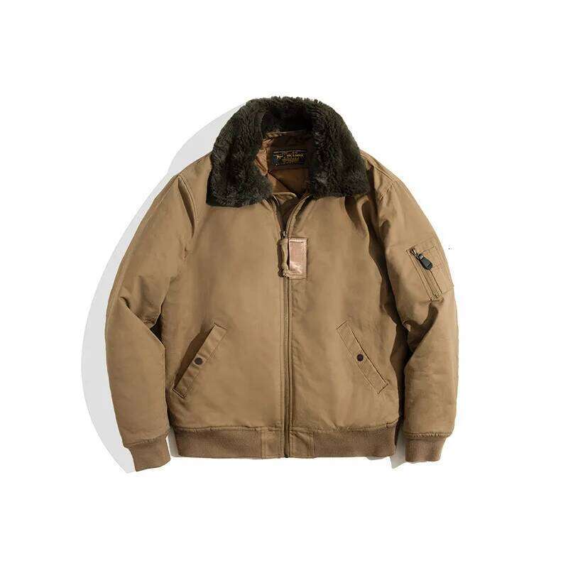 Designer Clothing 2025 Maden Vintage B15 Bomber Jacket For Men Faux Rabbit Fur Lapel Signature Arm Pocket Winter Thickened Warm Windproof Coat Parkas 
